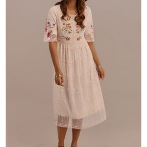 Petal Lush Floral Embroidered Cream Dress
